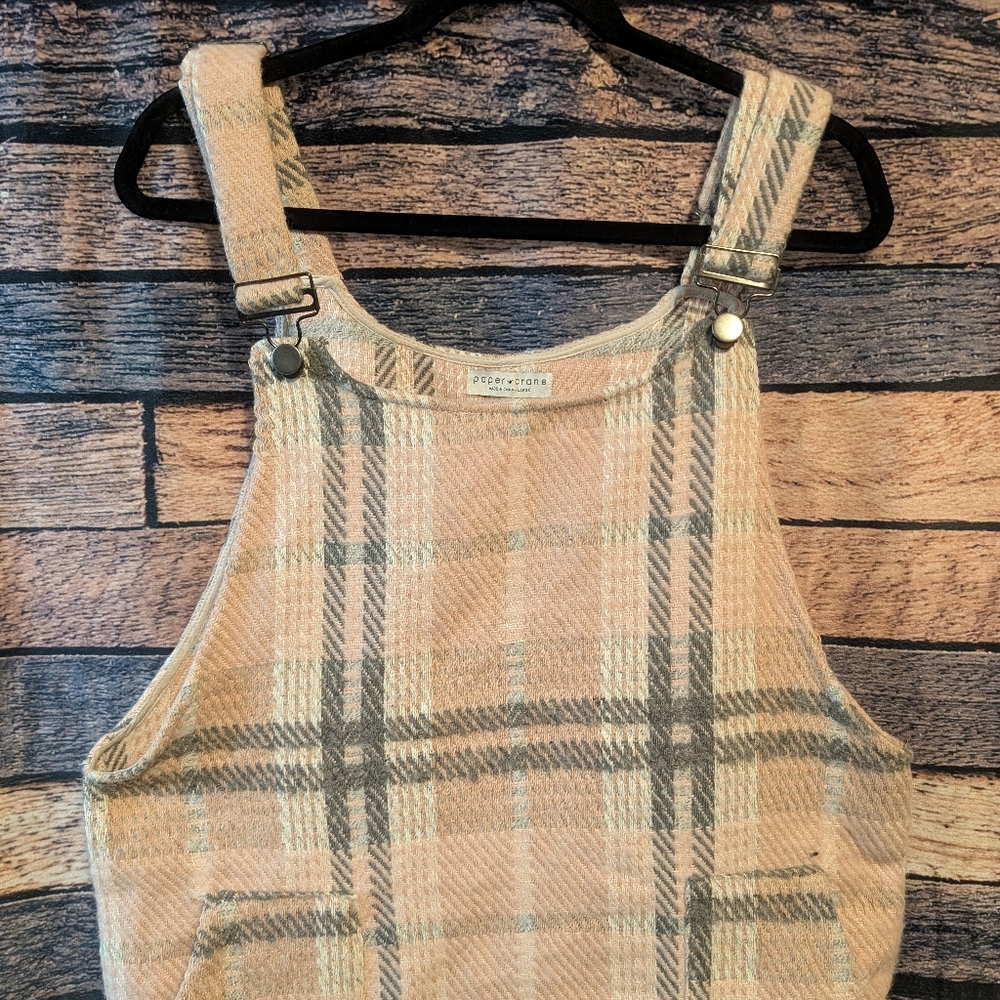 Paper Crane Baby Pink Plaid Overalls Dress